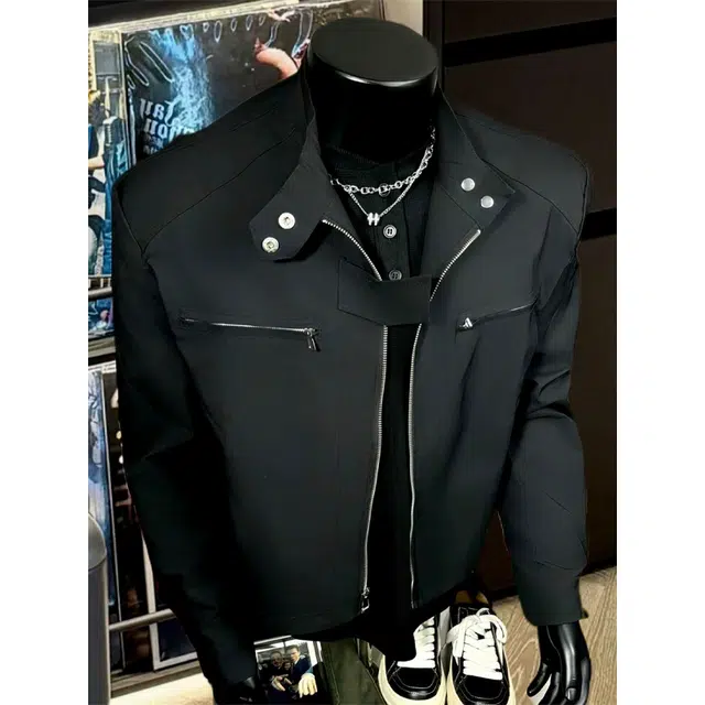 唐启 垫肩短款外套秋季设计感痞帅立领工装棒球服美式飞行夹克 男女同款