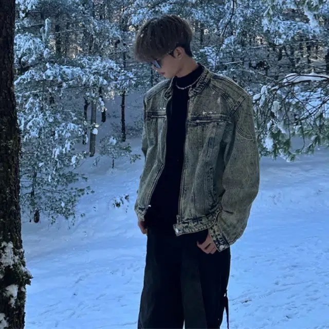 唐启 美式短款牛仔外套高级感痞帅发型师潮牌男装垫肩立领夹克 男女同款