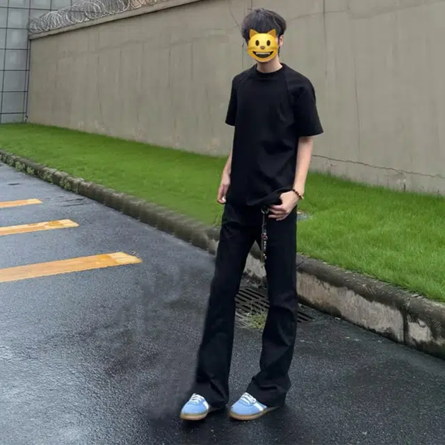 唐启 美式高街潮牌基础款弹力修身直筒微喇牛仔裤 男女同款