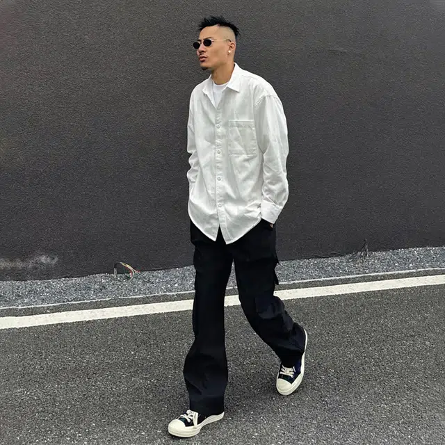 唐启 雅痞风工装外套早秋穿搭潮牌宽松高级内搭衬衣外穿长袖衬衫 男女同款