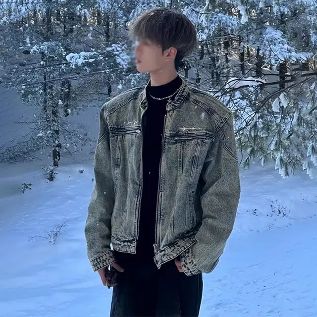 唐启 美式短款牛仔外套高级感痞帅发型师潮牌男装垫肩立领夹克 男女同款