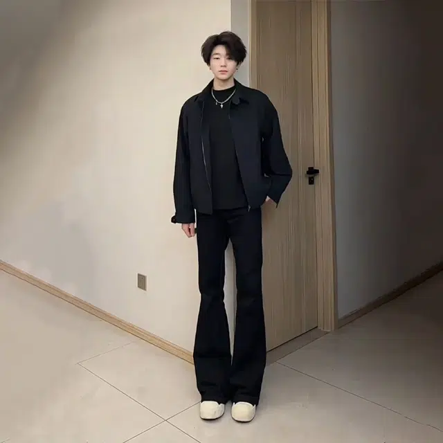 唐启 秋季美式高个子加长裤子修身窄版直筒裤弯刀微喇牛仔裤 男女同款