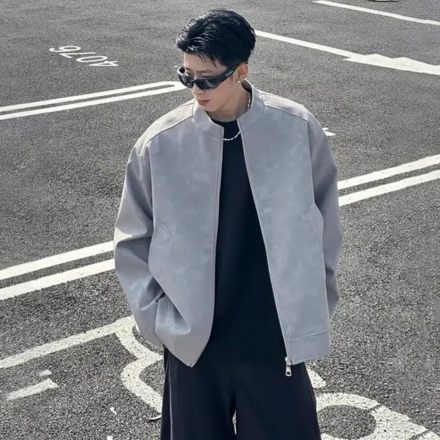 唐启  美式高街休闲简约高级感痞帅皮衣外套百搭潮流雾感机车夹克 男女同款