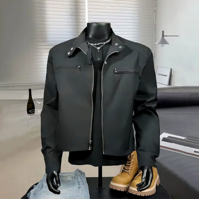 唐启 垫肩短款外套秋季设计感痞帅立领工装棒球服美式飞行夹克 男女同款