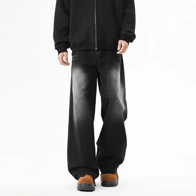 【dme】 美式高街复古水洗做旧渐变宽松舒适耐磨耐洗高质感日常出行百搭性强直筒牛仔裤 男女同款