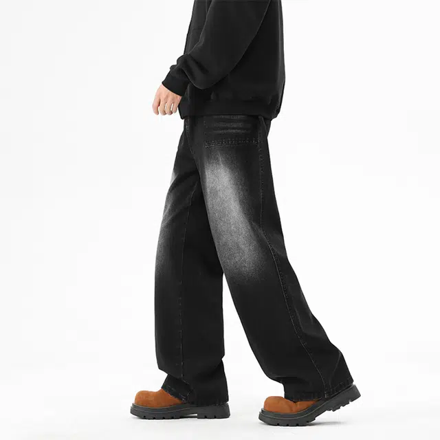 【dme】 美式高街复古水洗做旧渐变宽松舒适耐磨耐洗高质感日常出行百搭性强直筒牛仔裤 男女同款