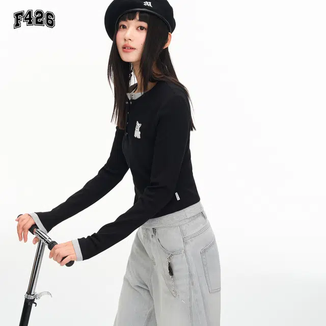 F426 Henley Collar Long Sleeve T-Shirt