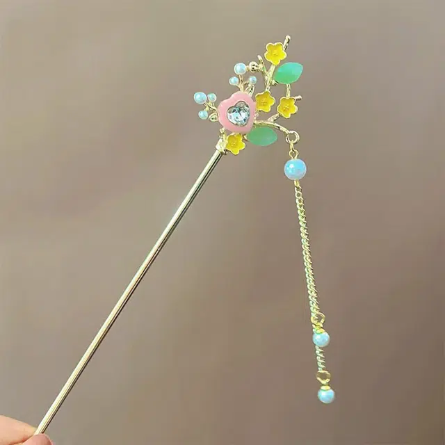 【白茶与你】 指尖瑰宝 超仙古风爱心花朵流苏步摇仙气飘飘宛如下凡汉服盘发国风步摇头饰高级感发钗 合金 发簪 女款