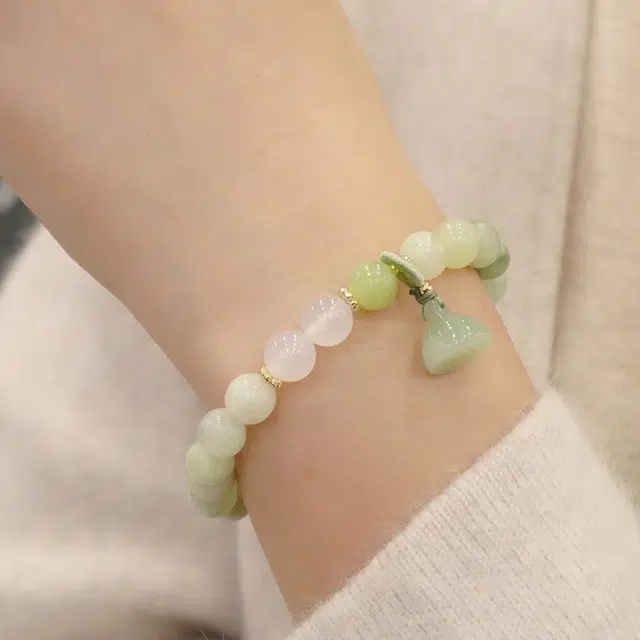 【清凉一夏】 指尖瑰宝 莲蓬夏日里的青提奶盖新中式复古文艺 显白小众 岫玉（蛇纹石玉） 玉石手串 男女同款情侣款