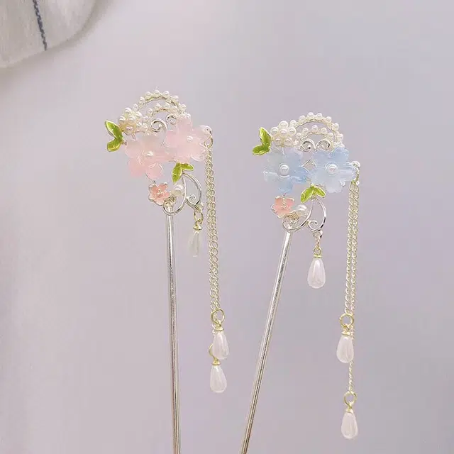 【珠映风华】 指尖瑰宝 国潮古风珍珠桃花发钗高级小众流苏盘发旗袍马面裙配饰桃花朵朵开好运一直在 镀银 发簪 女款