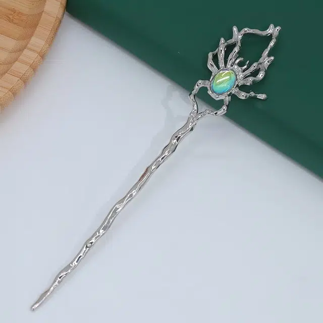 【惊鸿一刻】 指尖瑰宝 简约百搭蜘蛛发钗暗黑系冷淡风独特气质镂空线条精致轻奢时尚通勤金属感饰品 镀银/树脂 发簪 男女同款情侣款