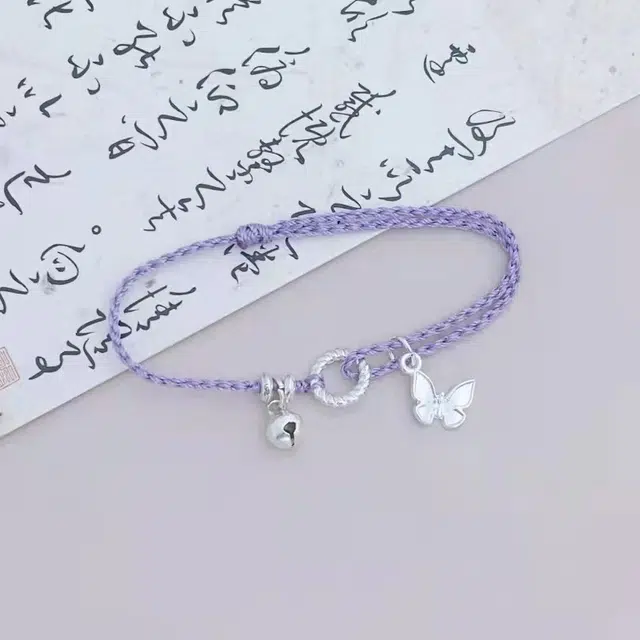 指尖瑰宝 新中式紫色 编织蝴蝶铃铛织物 优雅森系手链 女款