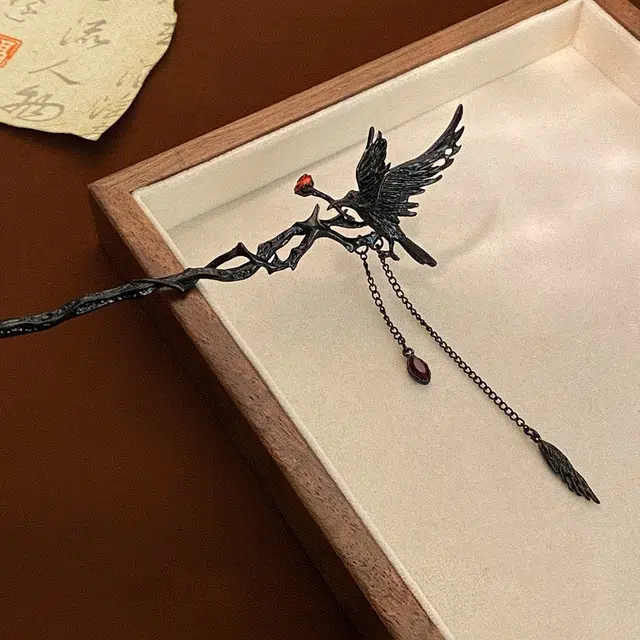 【坠落的灰】 指尖瑰宝 原创设计荆棘玫瑰暗黑乌鸦甜酷辣妹冷淡风高级感立体不规则个性潮酷发饰 镀银 发簪 男女同款情侣款
