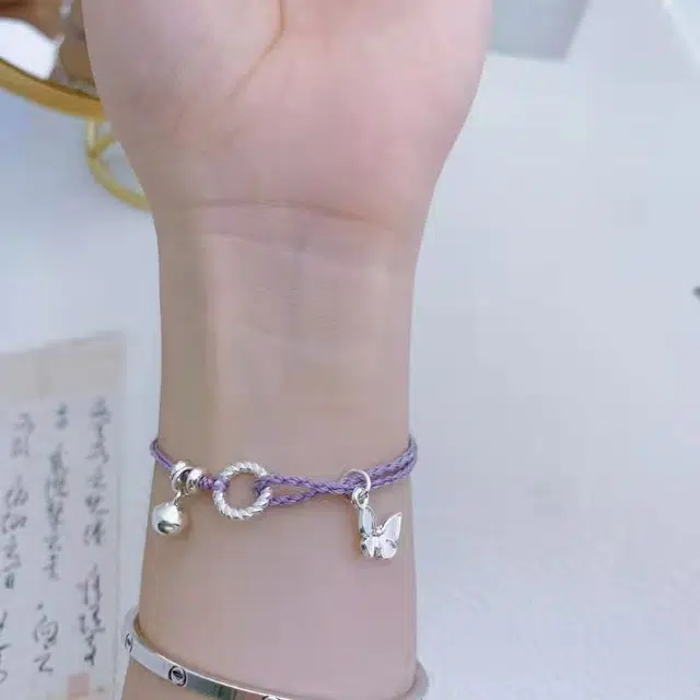 指尖瑰宝 新中式紫色 编织蝴蝶铃铛织物 优雅森系手链 女款