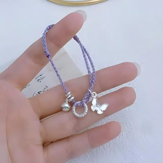 指尖瑰宝 新中式紫色 编织蝴蝶铃铛织物 优雅森系手链 女款