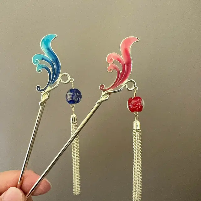 【浪花朵朵】 指尖瑰宝 古风海浪流苏高级感新中式盘发汉服步摇气质优雅简约个性百搭 合金 滴油 发簪 女款