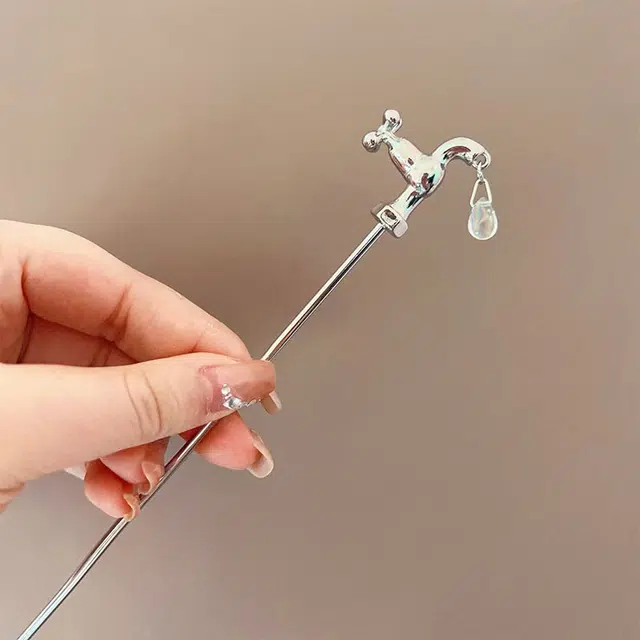 【水滴石穿】 指尖瑰宝 个性创意水龙头发钗高级感简约吊坠簪子日常百搭古风发饰发钗 合金 发簪 男女同款情侣款