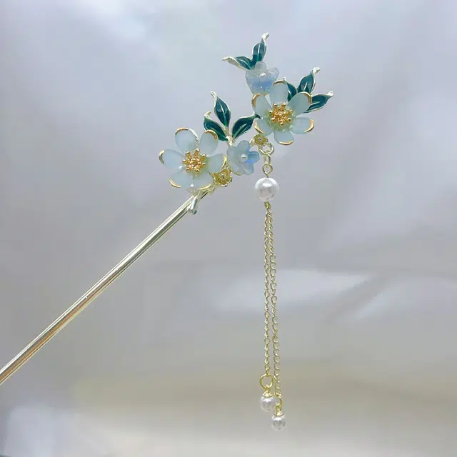 【遇见春色】 指尖瑰宝 古风花朵发饰中式高级感汉服旗袍盘发步摇珍珠流苏优雅气质 镀银 发簪 女款