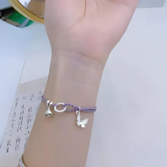 指尖瑰宝 新中式紫色 编织蝴蝶铃铛织物 优雅森系手链 女款
