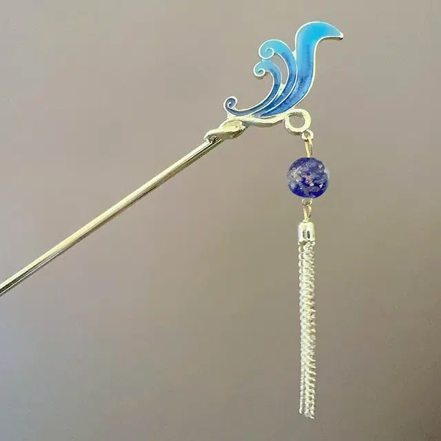 【浪花朵朵】 指尖瑰宝 古风海浪流苏高级感新中式盘发汉服步摇气质优雅简约个性百搭 合金 滴油 发簪 女款