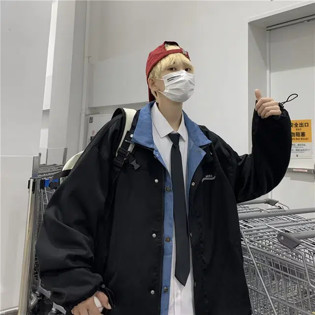 一碗士多 美式复古高街假两件拼接机能风防风防水休闲百搭夹克 男女同款