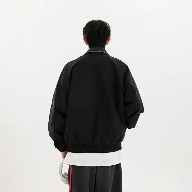 韩版潮牌高街复古假两件工装嘻哈痞帅风单排扣落肩宽松百搭休闲舒适翻领长袖夹克外套 男女同款