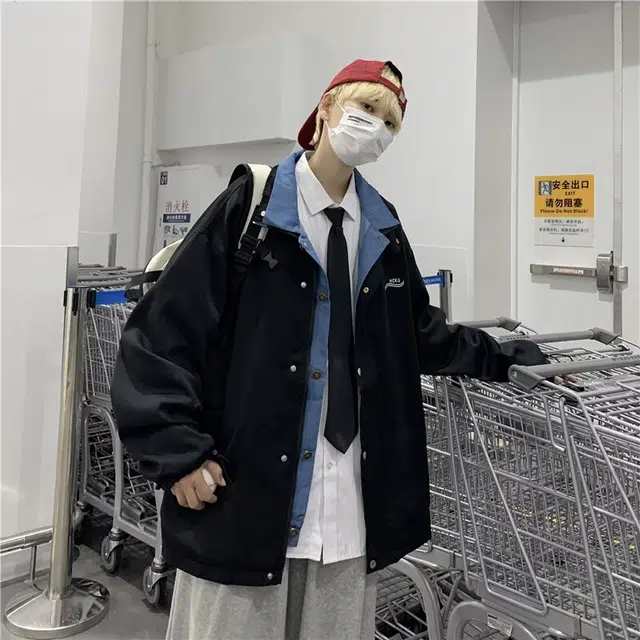 一碗士多 美式复古高街假两件拼接机能风防风防水休闲百搭夹克 男女同款