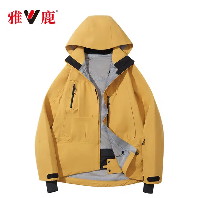 雅鹿  防风防风纯色连帽长袖 冲锋衣 男女同款