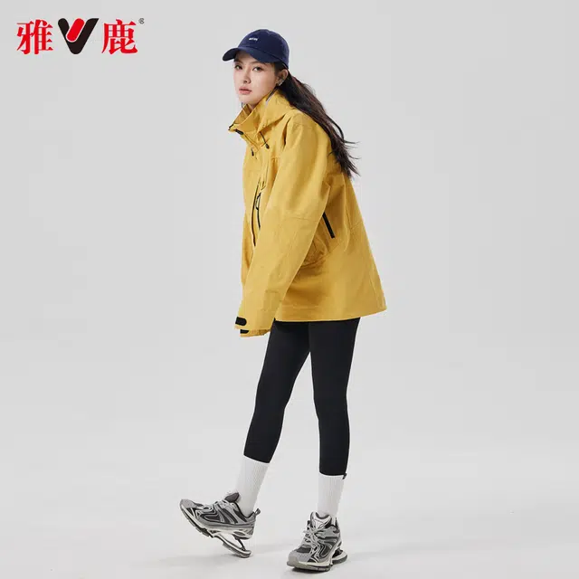 雅鹿  防风防风纯色连帽长袖 冲锋衣 男女同款