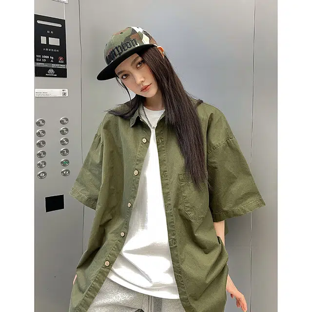 玄唐 复古港风宽松休闲简约小众搭配短袖衬衫 女款