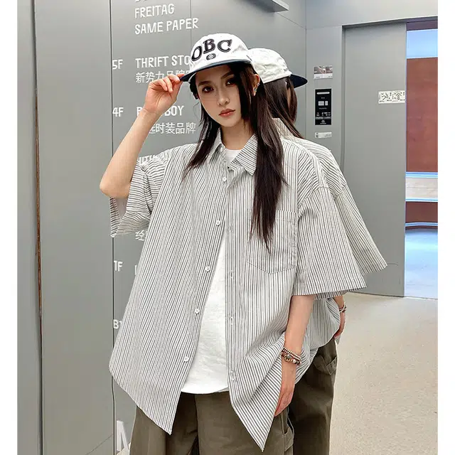 玄唐 复古宽松舒适简约百搭短袖衬衫 女款