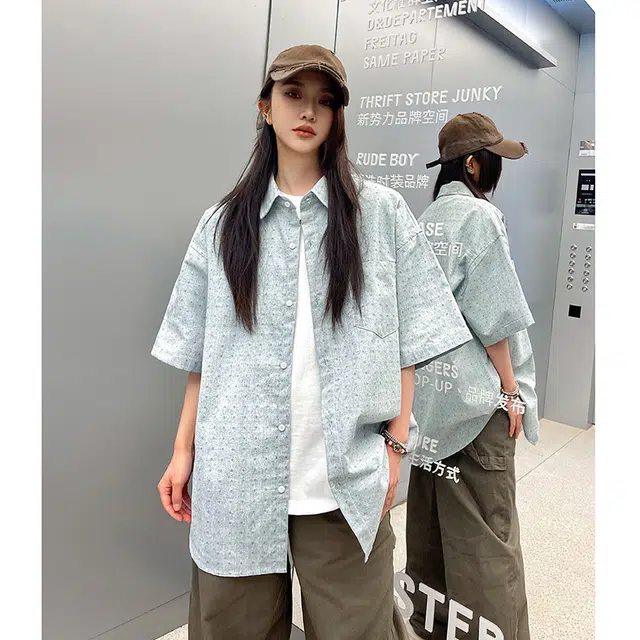 玄唐 宽松休闲简约百搭翻领短袖衬衫 女款