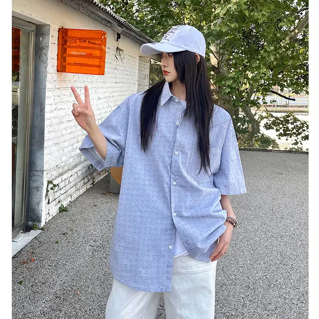 玄唐 宽松休闲简约百搭翻领短袖衬衫 女款