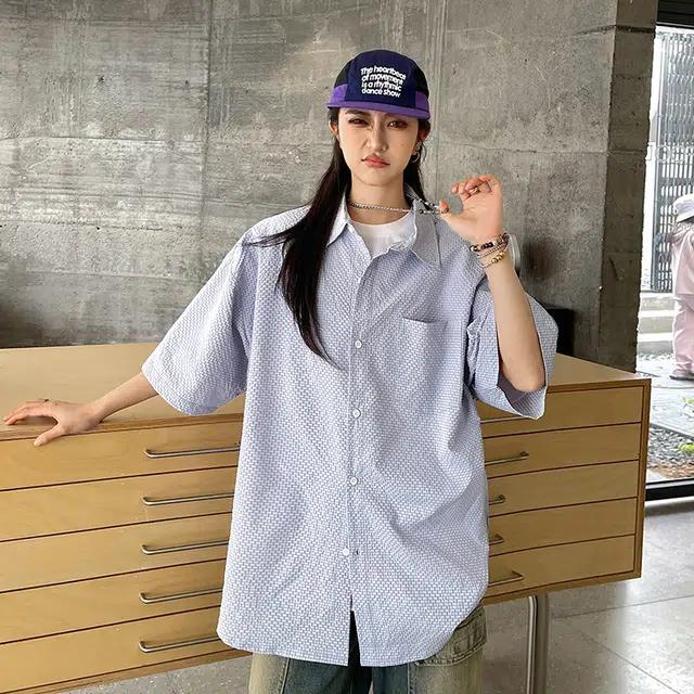 玄唐 翻领休闲宽松复古舒适短袖衬衫 女款