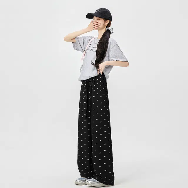 玄唐 冰丝蝴蝶结薄款垂感直筒拖地休闲裤 女款