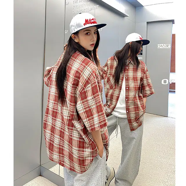玄唐 复古休闲格子气质百搭短袖衬衫 女款