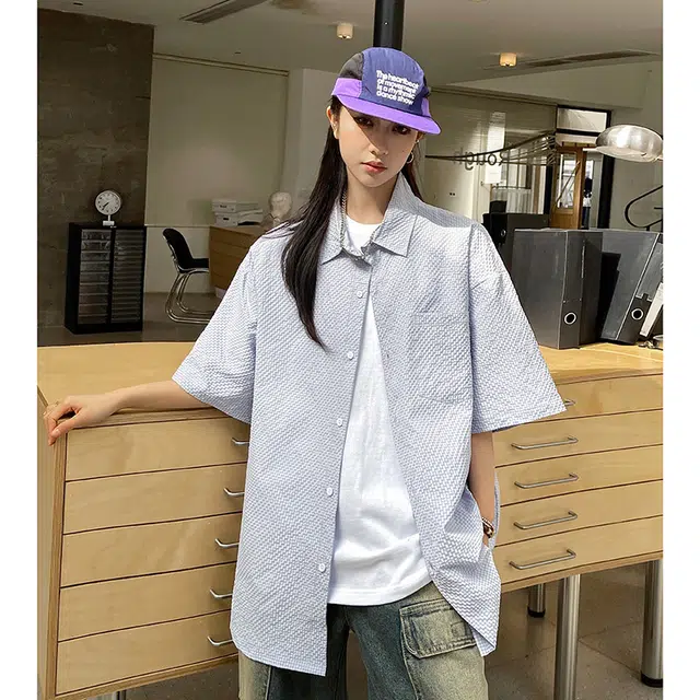 玄唐 翻领休闲宽松复古舒适短袖衬衫 女款