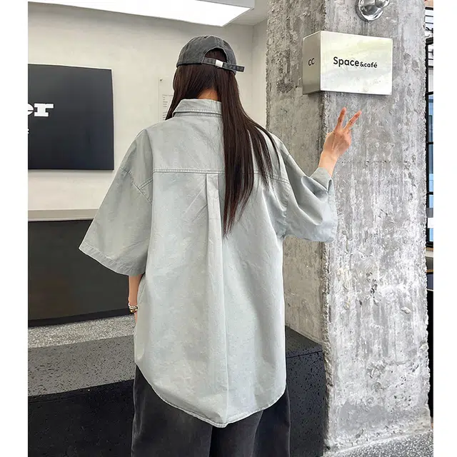 玄唐 复古港风宽松休闲简约小众搭配短袖衬衫 女款