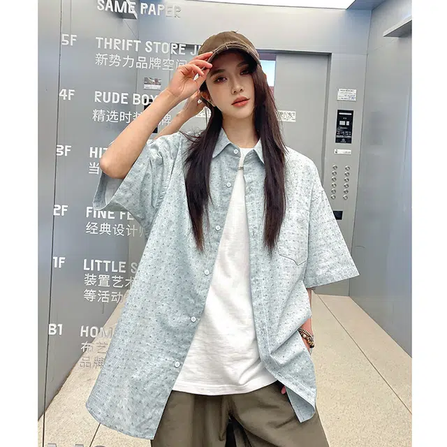 玄唐 宽松休闲简约百搭翻领短袖衬衫 女款