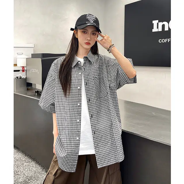 玄唐 宽松舒适时尚简约休闲短袖衬衫 女款