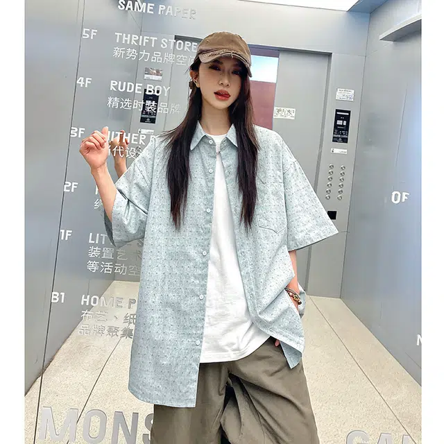 玄唐 宽松休闲简约百搭翻领短袖衬衫 女款