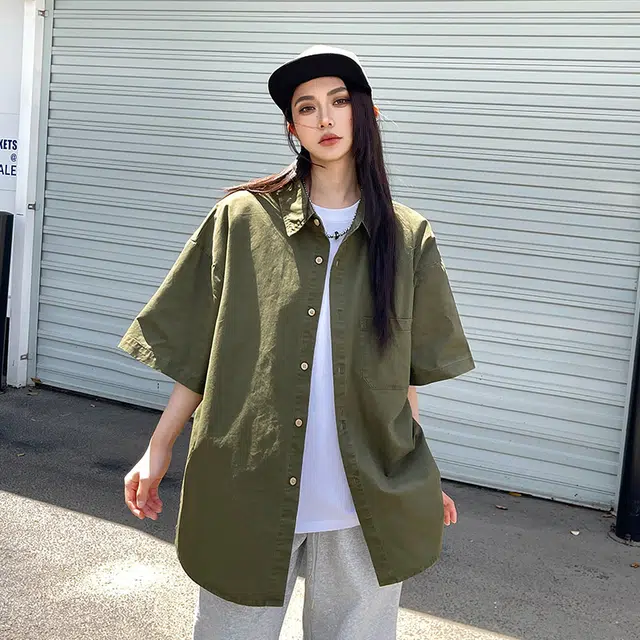玄唐 复古港风宽松休闲简约小众搭配短袖衬衫 女款