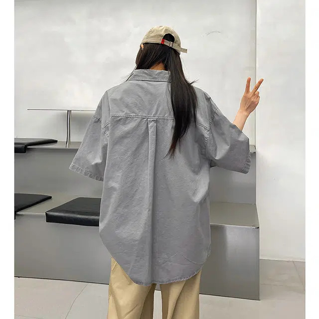 玄唐 复古港风宽松休闲简约小众搭配短袖衬衫 女款
