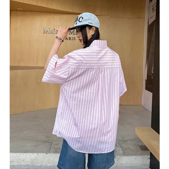 玄唐 条纹印花美式潮牌高级感休闲短袖衬衫 女款