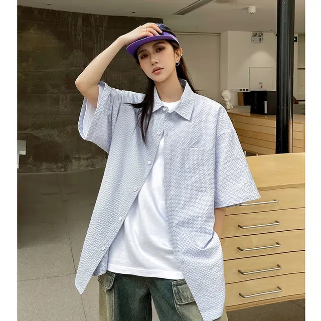 玄唐 翻领休闲宽松复古舒适短袖衬衫 女款