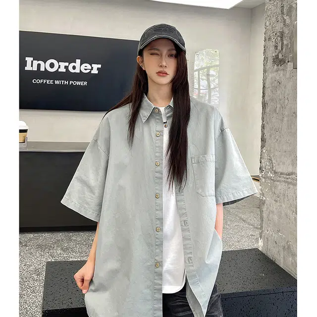 玄唐 复古港风宽松休闲简约小众搭配短袖衬衫 女款