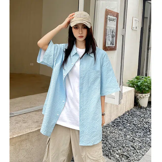 玄唐 翻领休闲宽松复古舒适短袖衬衫 女款