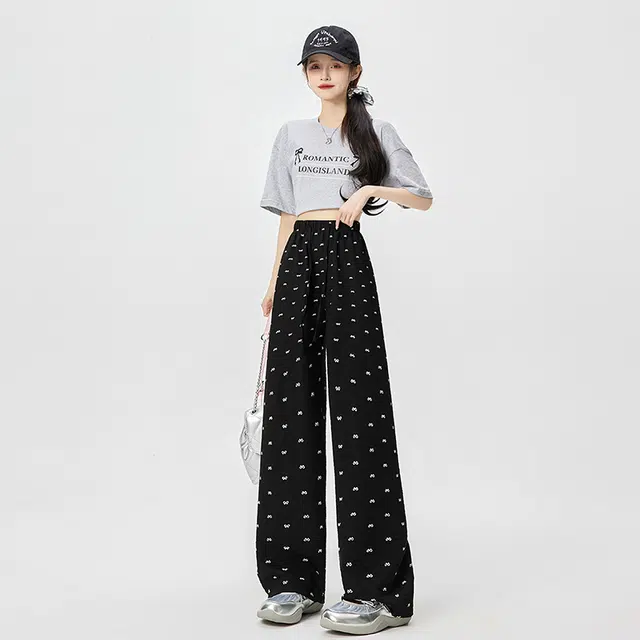 玄唐 冰丝蝴蝶结薄款垂感直筒拖地休闲裤 女款