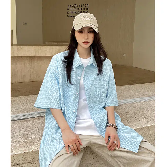 玄唐 翻领休闲宽松复古舒适短袖衬衫 女款