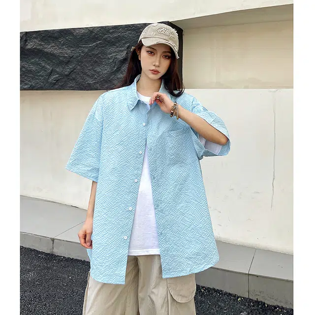 玄唐 翻领休闲宽松复古舒适短袖衬衫 女款
